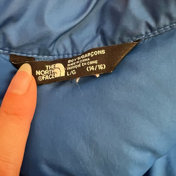 The North Face Boys Blue 550 Fill Goose Down Zip Up Jacket Coat Puffer LG 14/16 - Picture 3 of 8